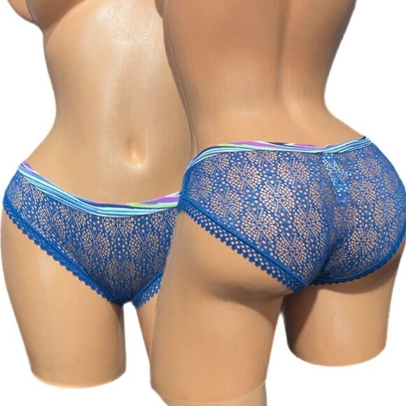 Victorias Secret Sexy Sheer Crochet Lace Bikini panty blue Medium - Picture 1 of 4